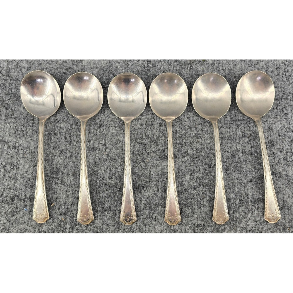 National Silver Co ADAM Round Soup Gumbo Spoons Set of 4 Silverplate 8" Antique